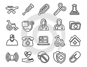 One Medical And Health medicine thin line icons set