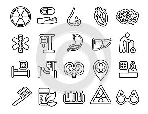 One Medical And Health medicine thin line icons set