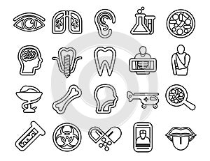 One Medical And Health medicine thin line icons set