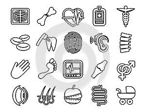 One Medical And Health medicine thin line icons set