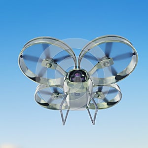 One military quadrocopter drone with camera, camouflage paint render