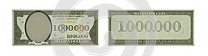 One million dollar banknote template. US fake fake cash note.
