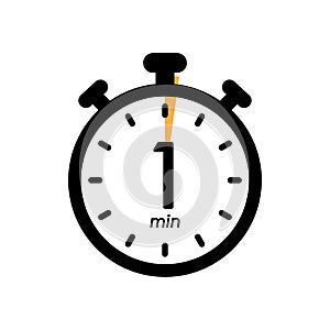 one minute stopwatch icon, timer symbol, cooking time, cosmetic or chemical application time, 1 min waiting time vector