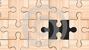One Missing Piece of jigsaw puzzle. Wooden Textured pieces game