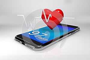 One Mobile and a heart . Concept of online repair or medical technologies .3d render