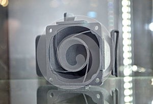 One model black printed on 3D printer. Black object printed on 3D printer