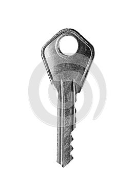 One modern steel key on white