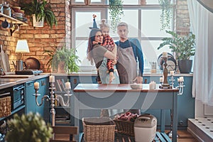 One morning of small family at the kitchen