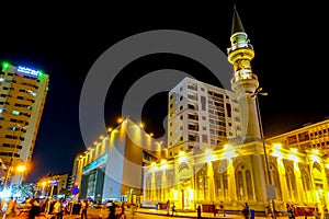 One of the mosques nearby Balad at night in Jeddah