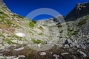 One of the most beautiful travel destination in Slovakia. Summer landscape of the High Tatras. The Cervena Valley. Tatra National