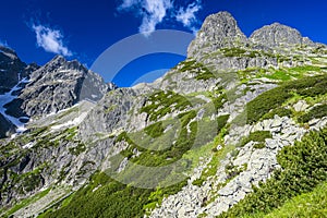 Jedna z najkrajších turistických destinácií na Slovensku. Letná krajina Vysokých Tatier. Hora Jastrabia Veža a