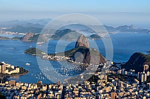 Sugarloaf, Botafogo Beach and Guanabara bay at sunset