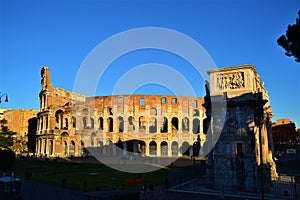 One of the most famous structure in Rome: Rome Colosseum during sunset.