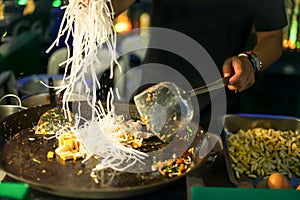 One of most favorite and famous Asian Thai street fast food in hot pan, Pad Thai Phad Thai