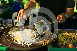 One of most favorite and famous Asian Thai street fast food in hot pan, Pad Thai Phad Thai