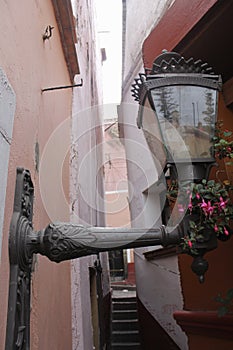 Wall lantern in `callejon del beso` in Guanajuato city photo