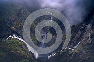 One of the most popular Norwegian waterfalls called VÃ¸ringfossen Voringfossen