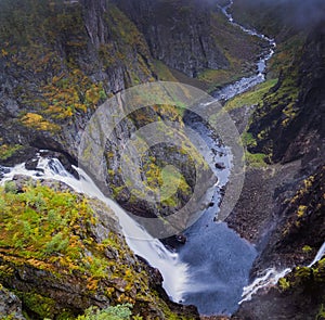 One of the most popular Norwegian waterfalls called VÃ¸ringfossen Voringfossen