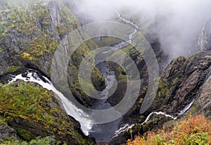 One of the most popular Norwegian waterfalls called VÃ¸ringfossen Voringfossen