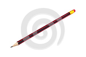 One new wooden graphite pencil with rubber eraser tip isolated on white