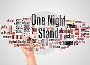 One night stand word cloud and hand with marker concept