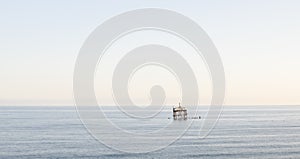 One oceanographer stands on the sea. Sea background landscape