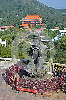 One of The Offering of the Six Devas Buddhistic statues with Po Lin Monastery