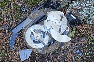 one old broken plastic white black video cassette