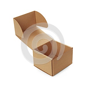 One open cardboard box isolated on white. Mockup for design