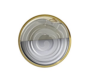 One open tin can isolated on white, top view