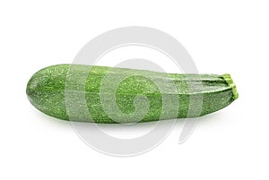 One organic raw green zucchini or summer squash on white isolated background with clipping path. Zucchini have high vitamins and