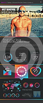 One page dating website flat UI design template.