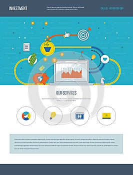 One page web design template of business analysis, financial strategy.