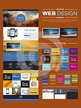 One page website design template with blur landscape