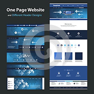 One Page Website Design Template and Different Headers