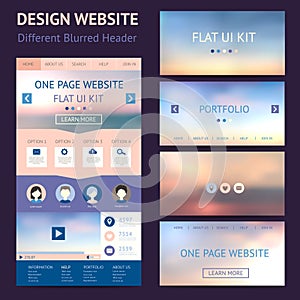 One page website design template, flat ui kit