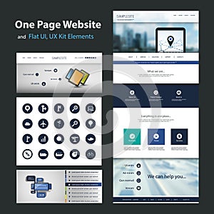 One Page Website Design Template and Flat UI, UX Elements