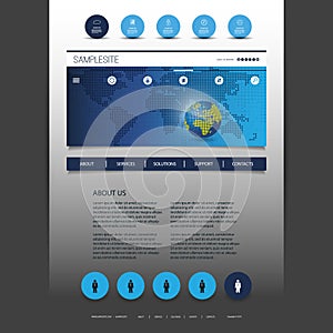 One Page Website Design Template for Your Business with World Map Header Concept