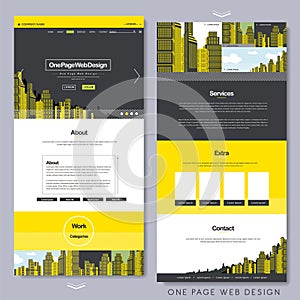 One page website design with yellow city scene