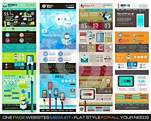 One page website flat UI design template SET 1.