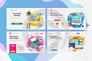 One Page Website Kit for Time For Web Developing and Freelance Concept Banners. Vector Illustration