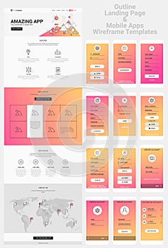 One Page Website and Mobile Apps Wireframe Kit