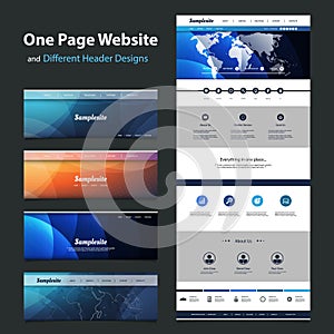 One Page Website Template and Different Header Designs