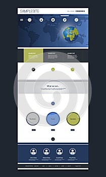 One Page Website Template with Earth Globe, World Map Header Design