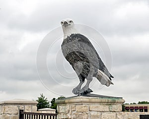 One of a pair of bald eagle sculptures at the entrance to the Veteran`s Memorial Park, Ennis, Texas