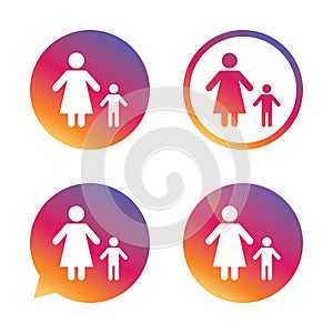 One-parent family with one child sign icon.