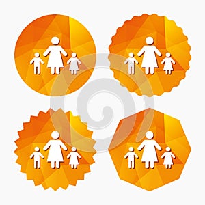 One-parent family with two children sign icon.