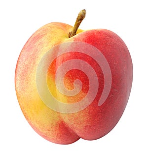 One peach nectarine fruit cut out on white
