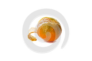One peeled tangerine isolated on a white background