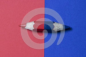 One pencil with red and blue color